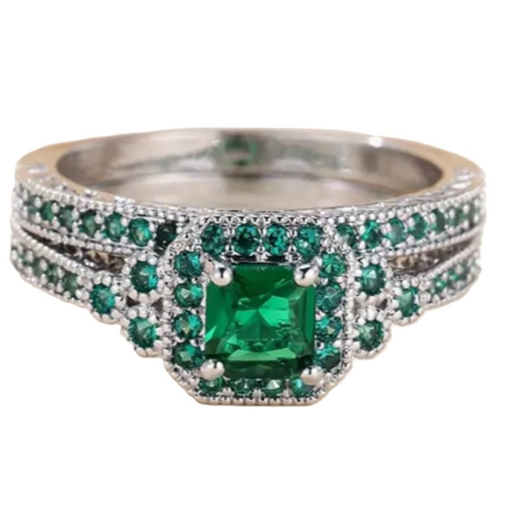 1.25 Carat Lab Created Cubic Zirconia & 14k Electro Plated Wedding Ring Set